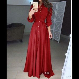 Crimson trench style maxi dress from Japan